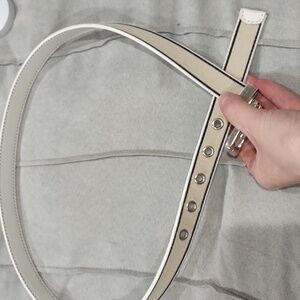 Reversible White, Silver, Beige And Navy Belt with Silver Buckle